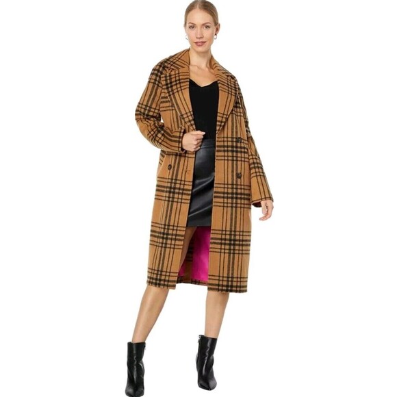 Avec Les Filles Plaid Double Breasted Coat Windowpane Tan and Black Size Large - Picture 1 of 11